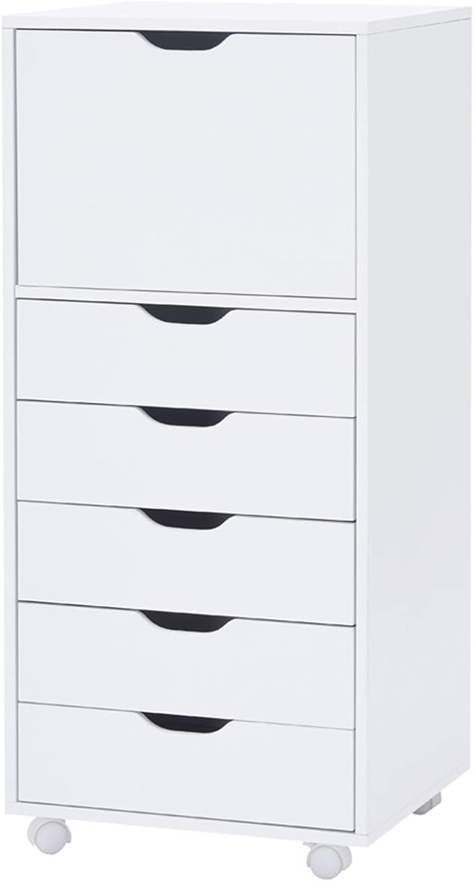 Naomi Home Carly 6-Drawer Craft & Office Storage Cabinet – Rolling Storage Drawers with Lockable Casters, Compact for Craft Rooms, Offices, Under Desk, 18.8" D x 15.7" W x 41.3" H
