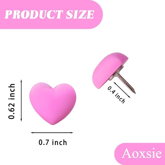 Aoxsie 28pcs Decorative Cute Push Pins Heart Red Thumbtacks Thumb Tacks Pushpins for Bulletin Cork Boards Office Products