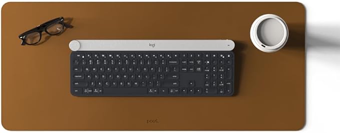 POUT TekDec Mat – Vegan Leather Desk Pad (31.5×13.4in / 80×34cm), Water-Resistant Surface, Anti-Slip Base, Scratch & Heat Protection, Multi-Functional Writing & Mouse Pad – Caramel Tan