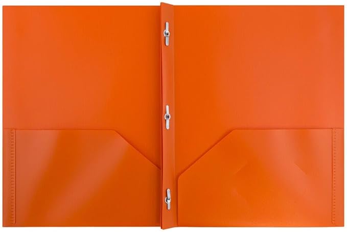 JAM PAPER Plastic Color Pop Folders - 2 Pocket Durable Folders with Metal Prongs Fastener Clasps - Orange - 3/Pack