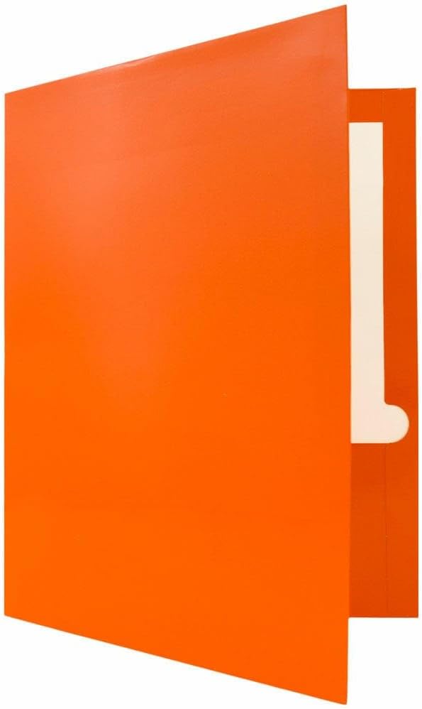 JAM PAPER Laminated Two Pocket Glossy Folders - Orange - 3/Pack