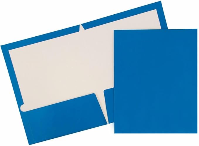 JAM PAPER Laminated Two Pocket Glossy Folders - Blue - 3/Pack