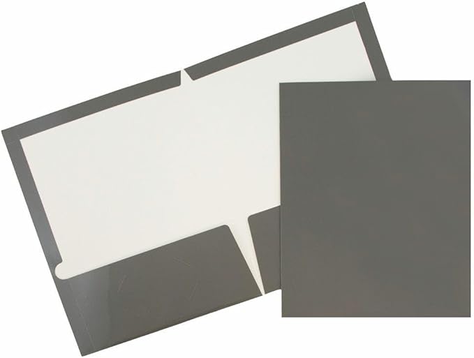 JAM PAPER Laminated Two Pocket Glossy Folders - Grey - 3/Pack