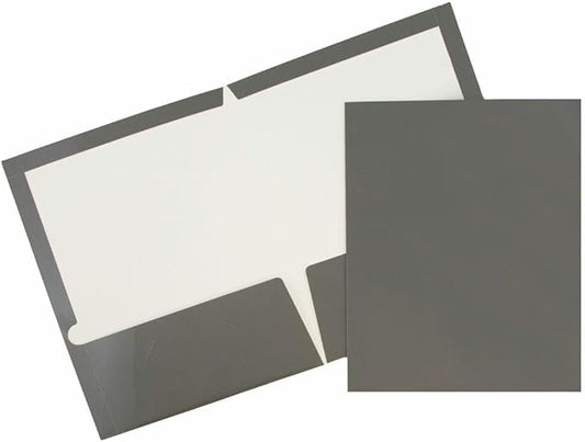 JAM PAPER Laminated Two Pocket Glossy Folders - Grey - 3/Pack