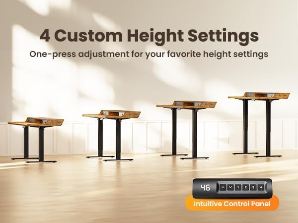 ErGear Electric Standing Desk with Drawers, 55″ x 28″ Gaming Table Compatible Monitor Stand, Stand up Desks, Home Office Height-Adjustable Desk with Storage Shelf, 4 Preset Heights, Vintage Brown