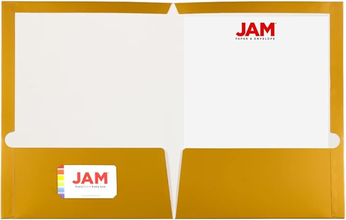 JAM PAPER Laminated Two Pocket Glossy School Folders - Letter Size - High Gloss Gold - Bulk 25/Pack