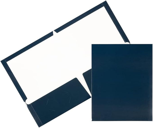 JAM PAPER Laminated Two Pocket Glossy School Folders - Letter Size - High Gloss Navy Blue - 6/Pack