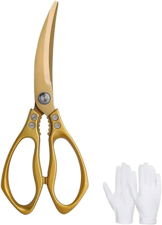 Large Ribbon Cutting Scissors,Heavy duty gold stainless steel scissors,With scissors and a pair of white gloves,Suitable for Ribbon-Cutting,Office,Home,and Crafts, Right/Left Handed (9.76 inches)