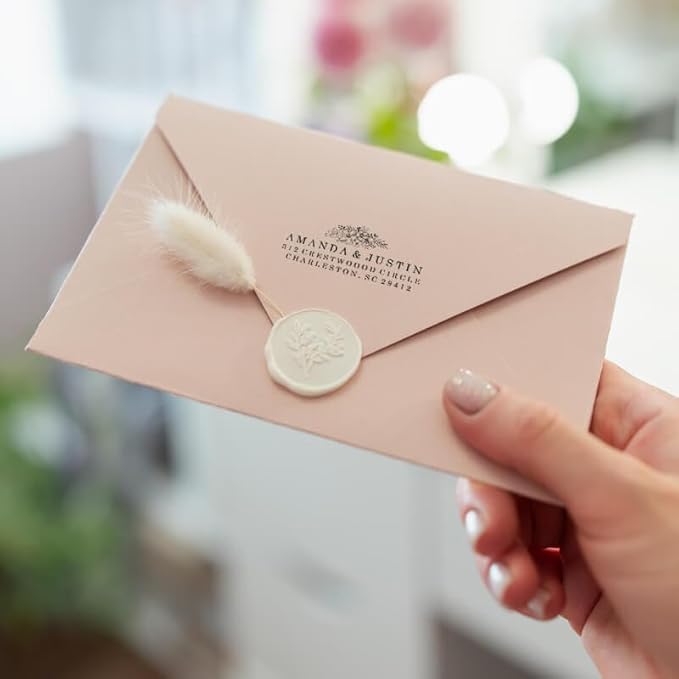 Custom Floral Address Stamp | Choose from 12 Designs | Multiple Ink Color Options | Envelope Return Address Stamp for Couple or Family (Design 5, Extra Large)