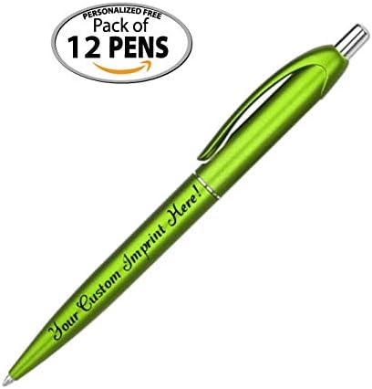 Personalized Ballpoint Pens - Retro -Retractable Click action - Custom - Black writing - Printed Name pens - Imprinted w/Your Logo or Message - Personalization - 12 qty/Box (Light Green)