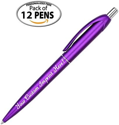 Personalized Ballpoint Pens - Retro -Retractable Click action - Custom - Black writing - Printed Name pens - Imprinted with Your Logo or Message - FREE PERSONALIZATION - 12 Pens/Box (Purple)