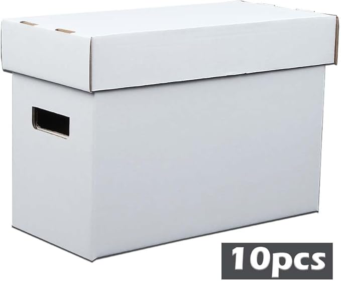 ANDPLAY 10 Pcs Comic Books Storage Boxes With Lids Short Holds 150-175 Stackable Durable Archive White Comic Book Storage
