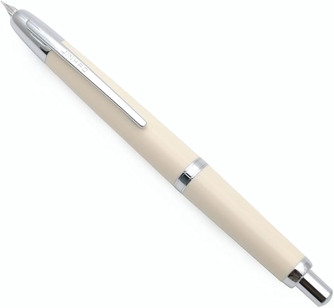 JINHAO 20 Press Fountain Pen, Retractable Capless Resin Pen with Ink Converter (F Nib 0.5mm, Ivory White)
