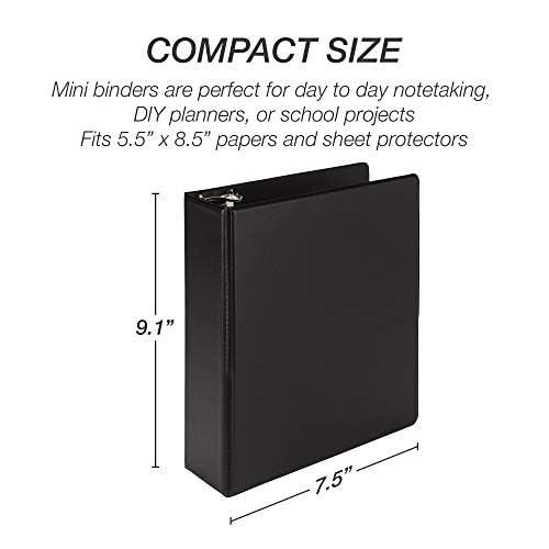 Samsill Economy 2 Inch Mini 3 Ring Binder, Made in The USA, Round Ring Binder, Non-Stick Customizable Cover, 2" Storage, Single, Black