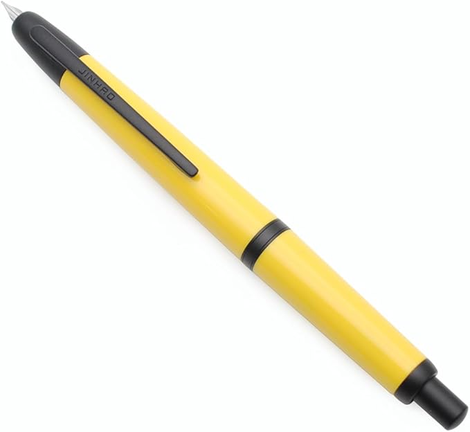 JINHAO 20 Press Fountain Pen, Retractable Capless Resin Pen with Ink Converter (EF Nib 0.4mm, Lemon Yellow - Black Clip)