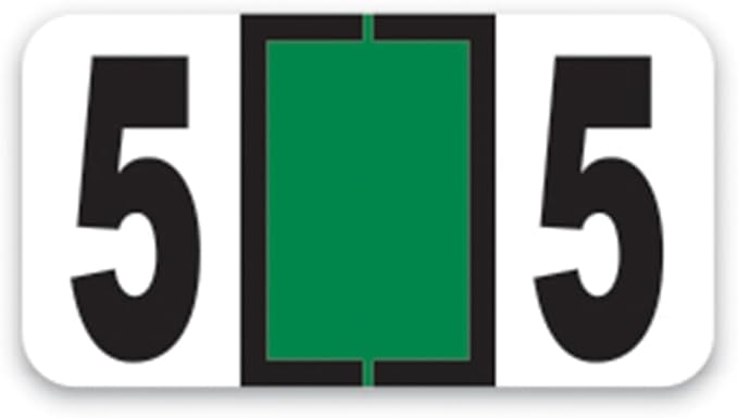 File Right Number Labels Roll – Color-Coded Numeric Filing Labels, 1-5/8" × 7/8" Laminated Self-Adhesive File Folder Numbers for, Office Filing Systems, Automotive Records – Roll #5, 3 Roll