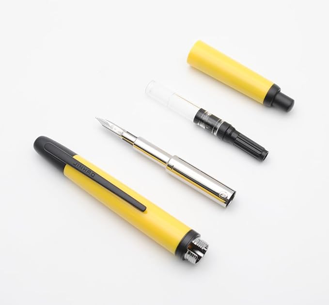 JINHAO 20 Press Fountain Pen, Retractable Capless Resin Pen with Ink Converter (EF Nib 0.4mm, Lemon Yellow - Black Clip)