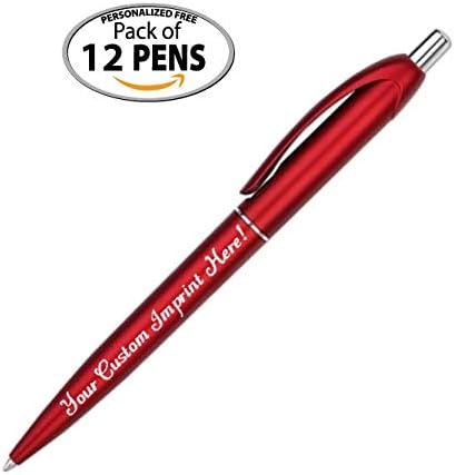 Express Pencils Personalized Ballpoint Pens - Retro -Retractable Click action - Custom - Black writing - Printed Name pens - Imprinted w/Your Logo or Message - 12 Pens/Box (Assorted Colors)