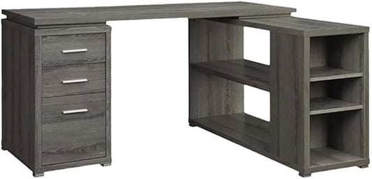 Pemberly Row L Shape Corner Storage Desk in Weathered Gray, Letter/Legal File, 5 Bookshelves