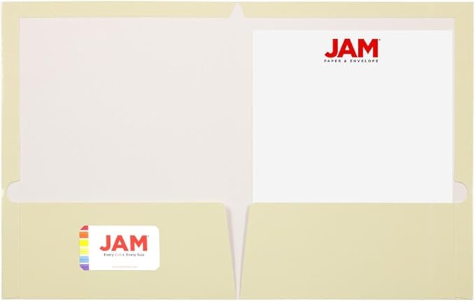 JAM PAPER Laminated Two Pocket Glossy Folders - Ivory - 3/Pack