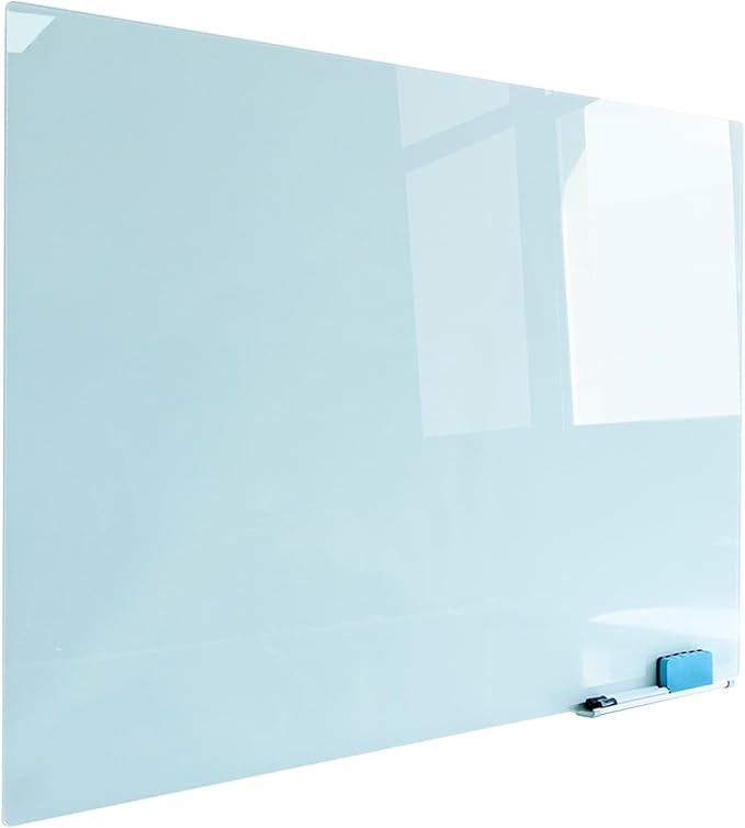 JYYPWB Magnetic Glass Whiteboard with Eraser 48" x 36" Frameless Tempered Glass Dry Erase Board with Marker Tray for Office, Wall Mounted Writing Board (White)