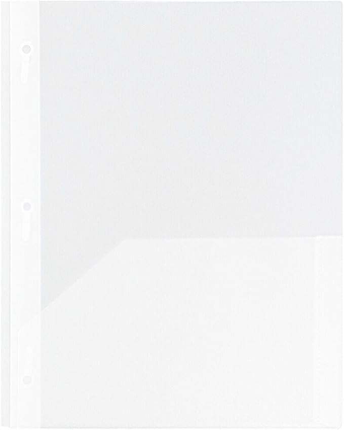 JAM PAPER Plastic 2 Pocket POP Folders - Durable School Folders with Metal Prongs Fastener Clasps - Clear - Bulk 48/Pack