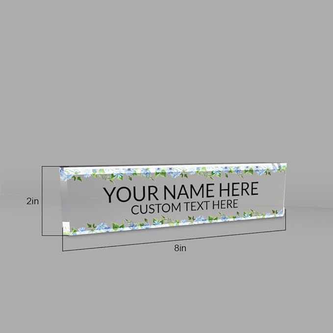 Signs ByLITA Floral Pattern Customized Nameplate | Wild Blue Personalized Full Color Acrylic Desk Sign
