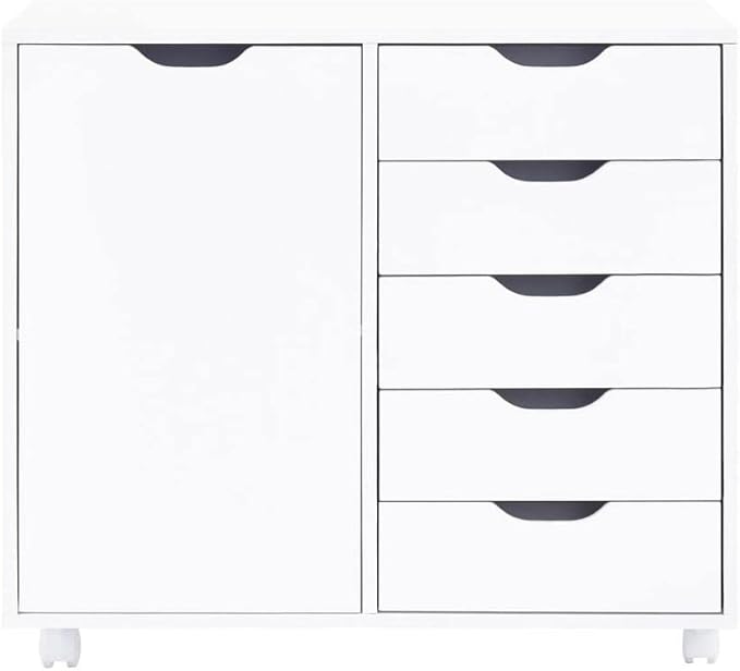 Naomi Home Amy 5-Drawer Craft & Office Storage Cabinet with Shelf, – Rolling Organizer with Pull-Out Door, Adjustable Shelves for Versatile Use, 15.7" D x 18.9" W x 32.2" H