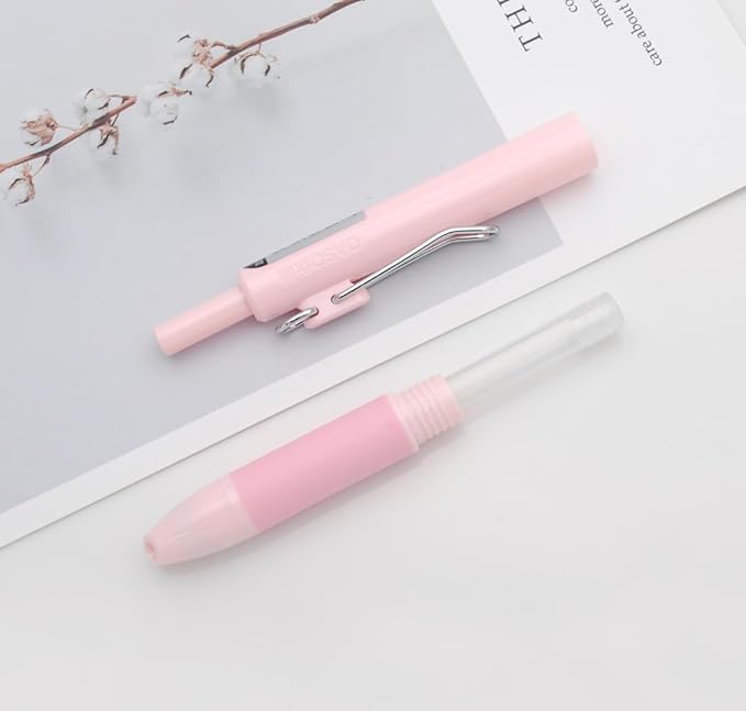 xixixiaozhu OASO K018 Sealed Retractable Fountain Pen Set 0.5mm with 2pcs Blue Ink Cartridges Smooth Writing for School Students (Light Pink)