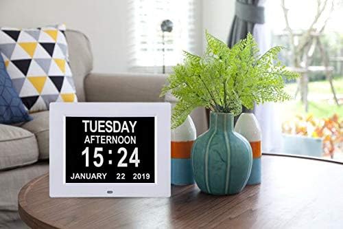 TMC 8 Inch Dementia Clock for Seniors - Medication Reminders, 12 Custom Alarms, Auto-Dimming Large Display Digital Calendar with Multi-Language Support USB Photo & Video Playback, Wall or Desk Mount