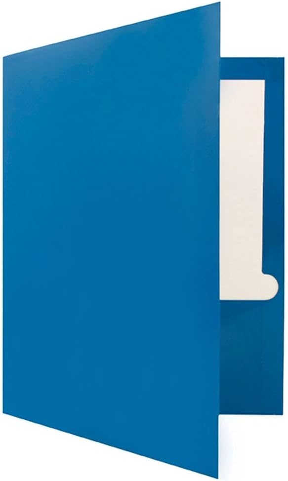 JAM PAPER Laminated Two Pocket Glossy School Folders - Letter Size - High Gloss Blue - Bulk 50/Box