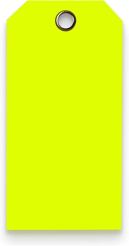 Tags 4 Less 15 Mil Waterproof Plastic Tags, Pack of 100 – 2” x 4” Heavy Duty Plastic Tags for Labeling, Outdoor Tagging, Equipment Labeling, Luggage, Valves & More (Fluorescent Yellow)