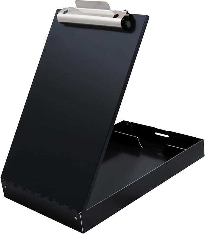Saunders Metal Clipboard with Storage, Black Dual Layer Nursing Clipboard Folio, Letter Size Paper Organizer, Steel Clip with Self Locking Latch, Form Holder for Office, School & Work - Made in USA