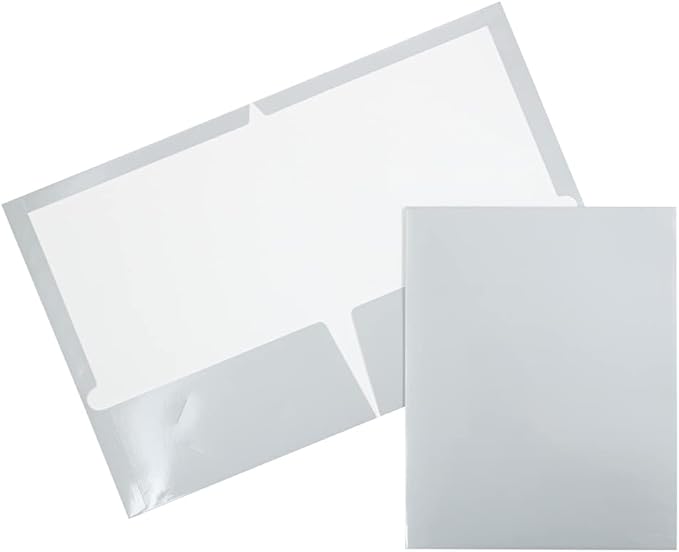 JAM PAPER Laminated Two Pocket Glossy School Folders - Letter Size - High Gloss Silver - Bulk 50/Box