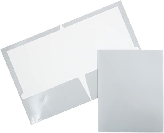JAM PAPER Laminated Two Pocket Glossy School Folders - Letter Size - High Gloss Silver - 6/Pack