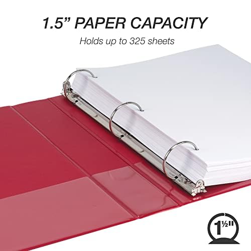 Samsill 1.5 Inch 3 Ring Binders, Made in USA, Economy Round Ring, Clear View Cover, 325 Sheet Capacity - for School, Home, Office - Red, 4 Pack