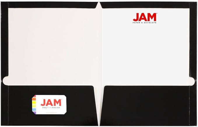 JAM PAPER Laminated Two Pocket Glossy Folders - Black - 3/Pack