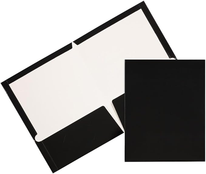 JAM PAPER Laminated Two Pocket Glossy Folders - Black - 3/Pack