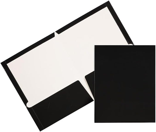 JAM PAPER Laminated Two Pocket Glossy Folders - Black - 3/Pack
