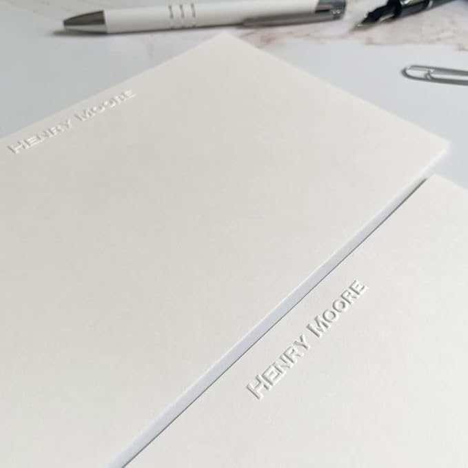 Personalized Embossed Flat Note Cards Set – Custom Blind Embossed Stationery with Envelopes – Premium Embossed Correspondence & Thank You Cards – Made in USA - 100 Pieces (2 Paper Sizes)