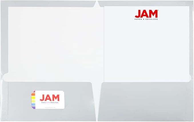 JAM PAPER Laminated Two Pocket Glossy School Folders - Letter Size - High Gloss Silver - Bulk 50/Box