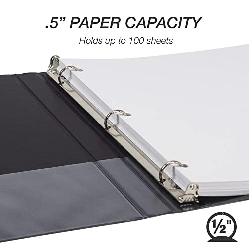 Samsill 0.5 Inch 3 Ring Binders, Made in USA, Economy Round Ring, Clear View Cover, 100 Sheet Capacity - for School, Home, Office - Black, 4 Pack