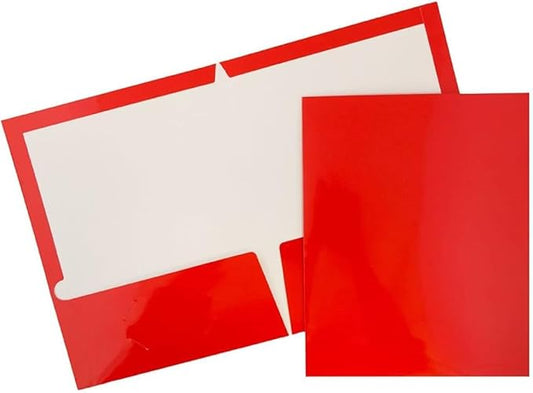 JAM PAPER Laminated Two Pocket Glossy Folders - Red - 3/Pack