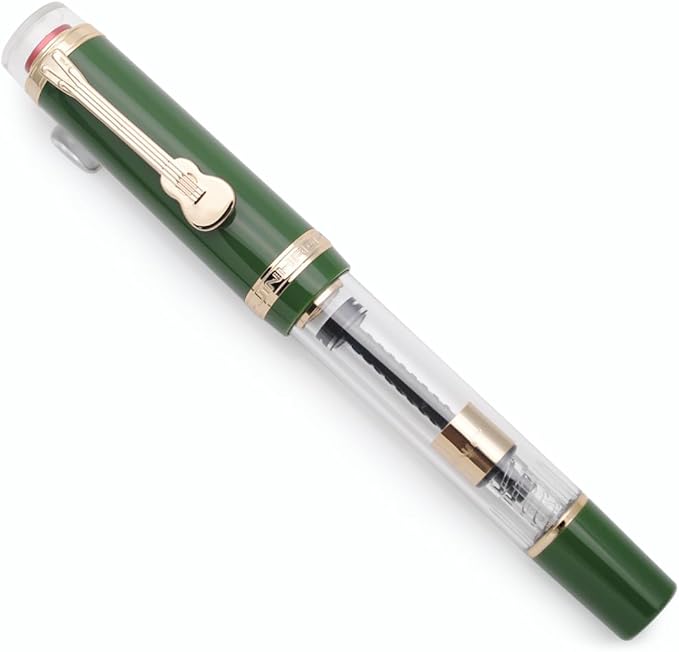 JINHAO 1935 Fountain Pen TIANDAO Series #8 Nib Ink Pen with Guitar-Shaped Clip and Ink Converter (F Nib 0.5mm, Army Green)