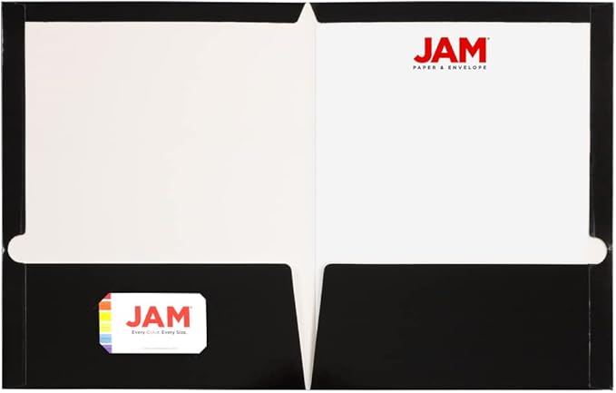 JAM PAPER Laminated Two Pocket Glossy School Folders - Letter Size - High Gloss Black - 6/Pack