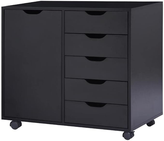 Naomi Home Amy 5-Drawer Craft & Office Storage Cabinet with Shelf, – Mobile Under Desk Unit with Lockable Wheels, Adjustable for Printers & Supplies, 15.7" D x 18.9" W x 32.2" H