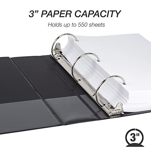 Samsill 3 Inch 3 Ring Binders, Made in USA, Economy Round Ring, Clear View Cover, 550 Sheet Capacity - for School, Home, Office - Black, 12 Pack