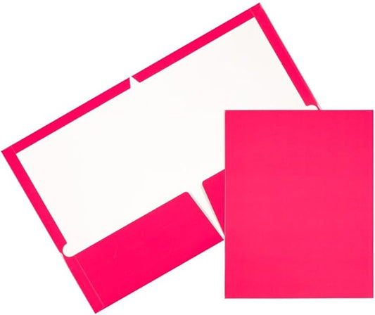 JAM PAPER Laminated Two Pocket Glossy Folders - Fuchsia Hot Pink - 3/Pack