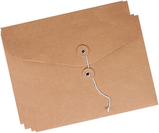 10pcs A4 Kraft Paper Envelopes Portfolio Foolscap File Folders Document Folder with String Fastener Closure Wallet Pockets File Bags Storage Pouch Paperwork Organizer Bag for Office School Home