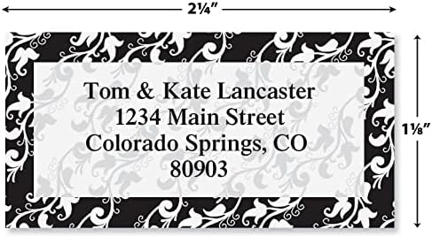 Colorful Images Elegant in Black Return Address Mailing Labels, Personalized with Names & Addresses, Set of 144 Custom Self Adhesive, Easy Peel Flat Label Sheets, 1-⅛ ”x 2-¼” Size